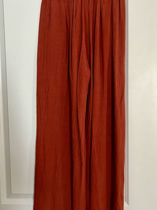 Pants - Women's Rust palazzo pants linen- Stylish Gathered Waist